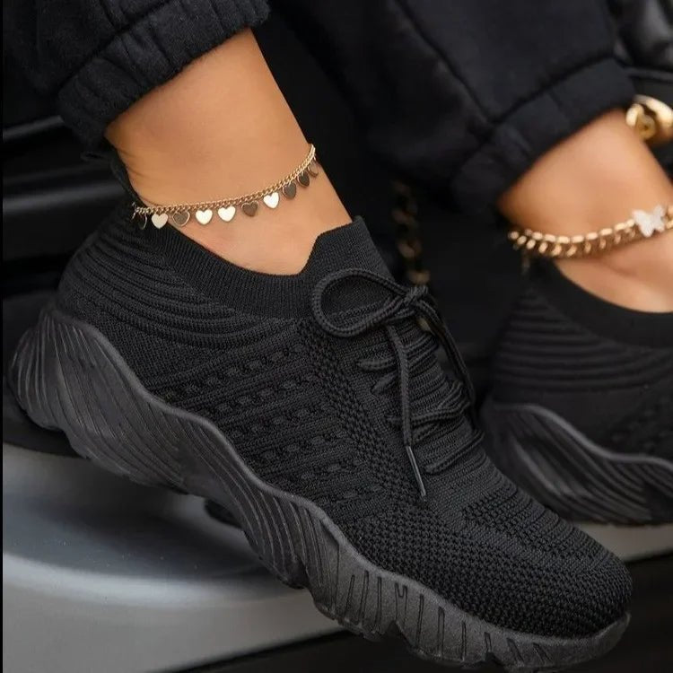 Women's Knit Slip-On Platform Trainers - Black