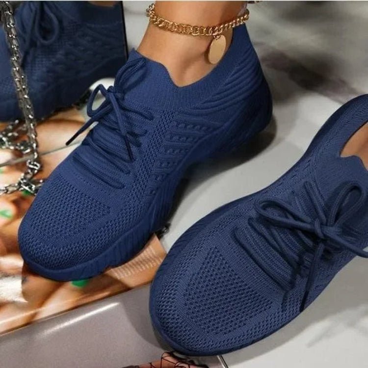 Women's Knit Slip-On Platform Trainers - Navy Blue