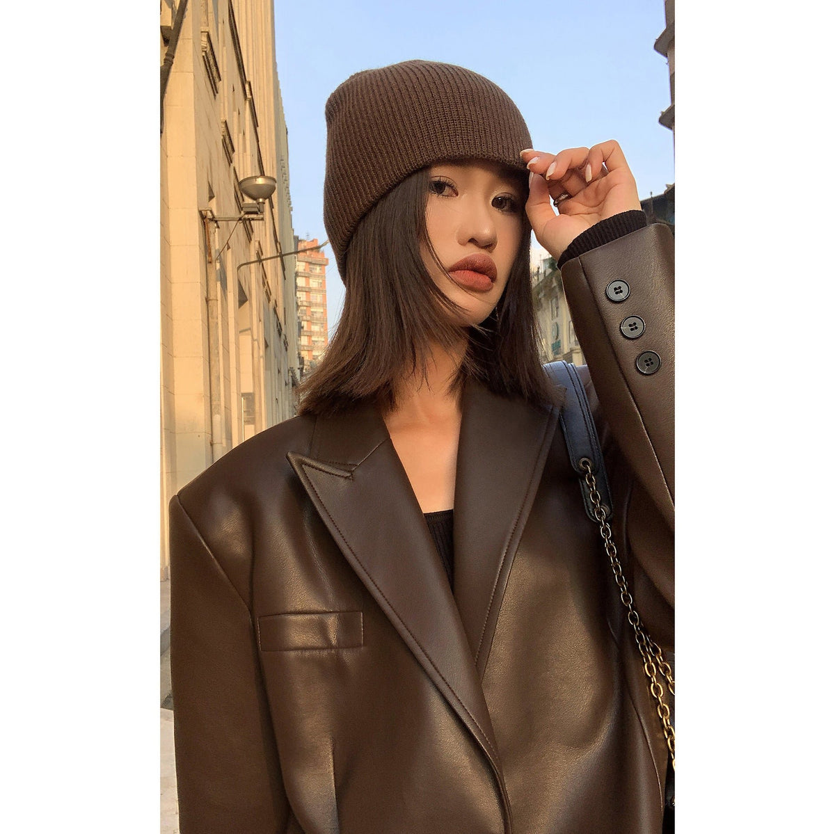 Women's Oversized Faux Leather Blazer