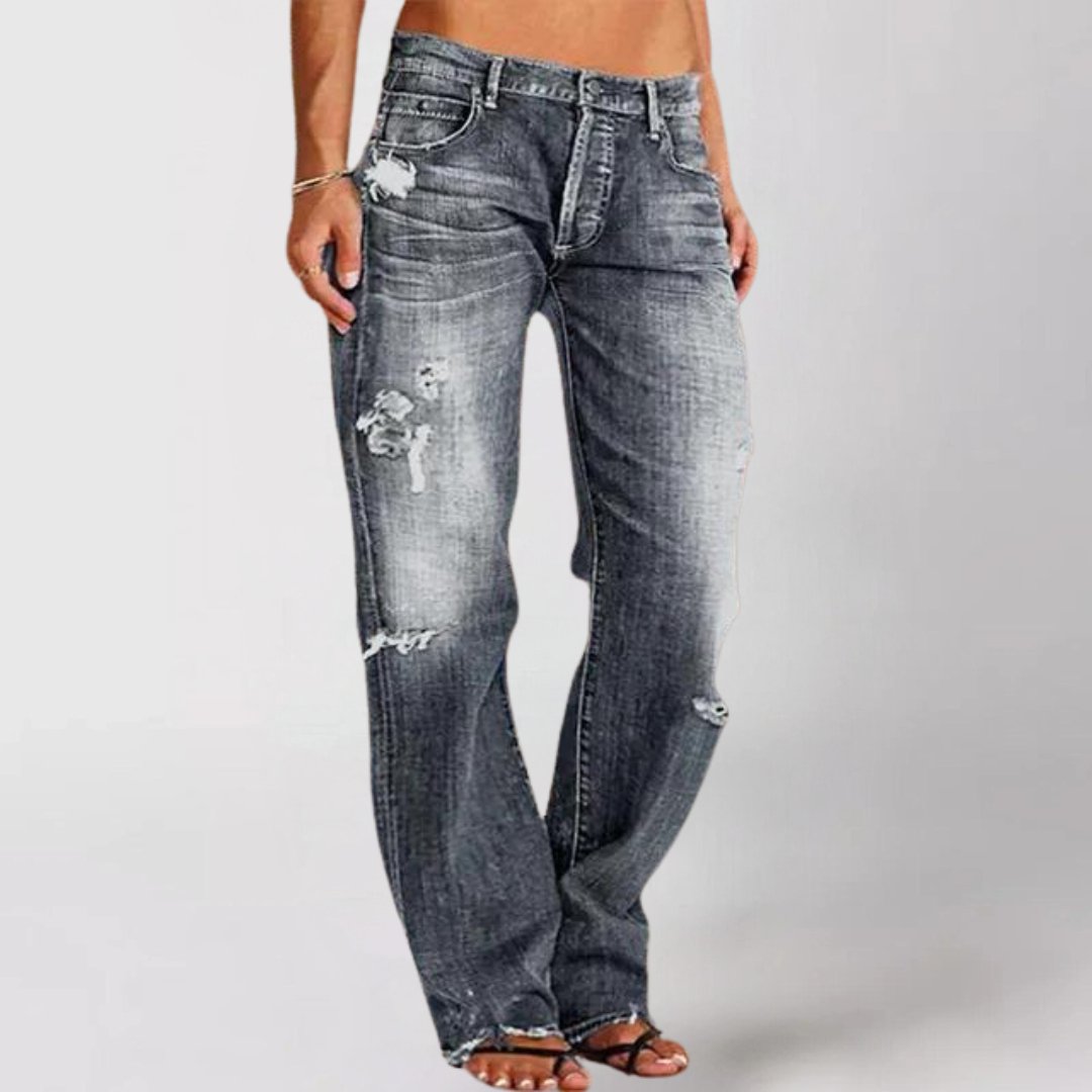 Women's Distressed Straight-Leg Jeans - Gray