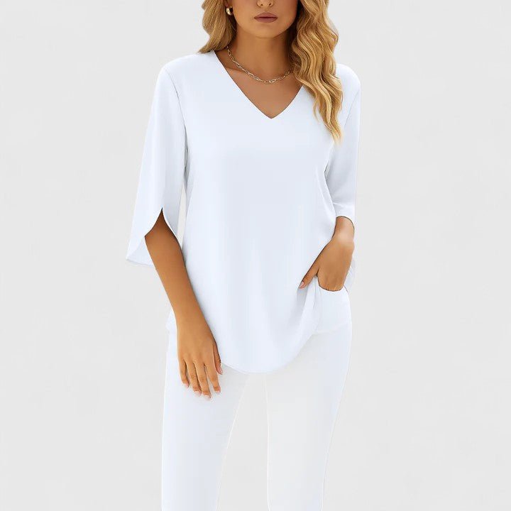 Women's Chiffon V-Neck Blouse - White