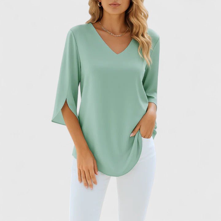 Women's Chiffon V-Neck Blouse - Green