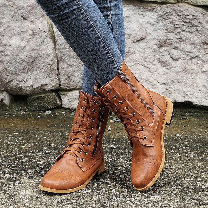 Women's Faux Leather Combat Boots