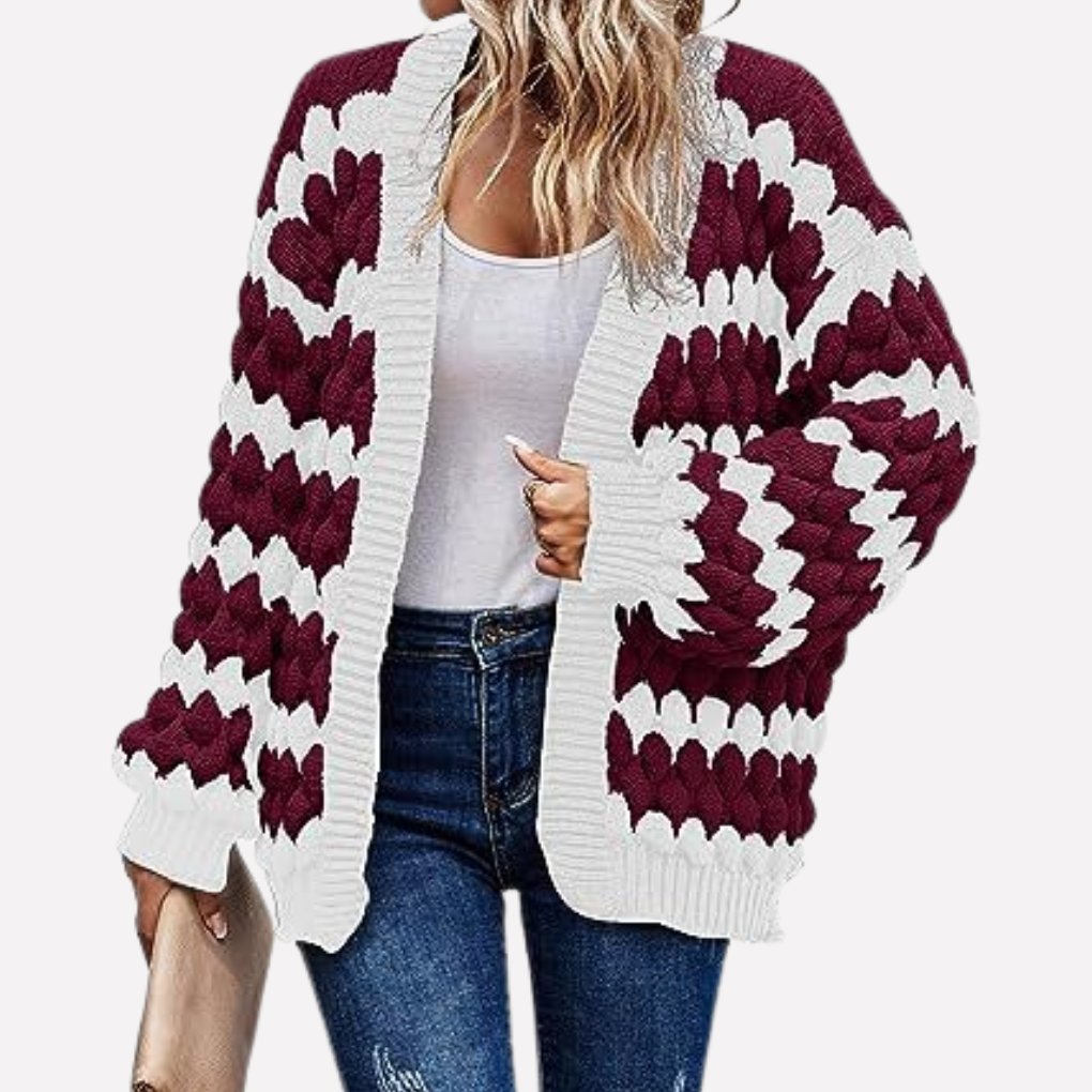 Women's Chunky Oversized Knit Cardigan - Wine Red