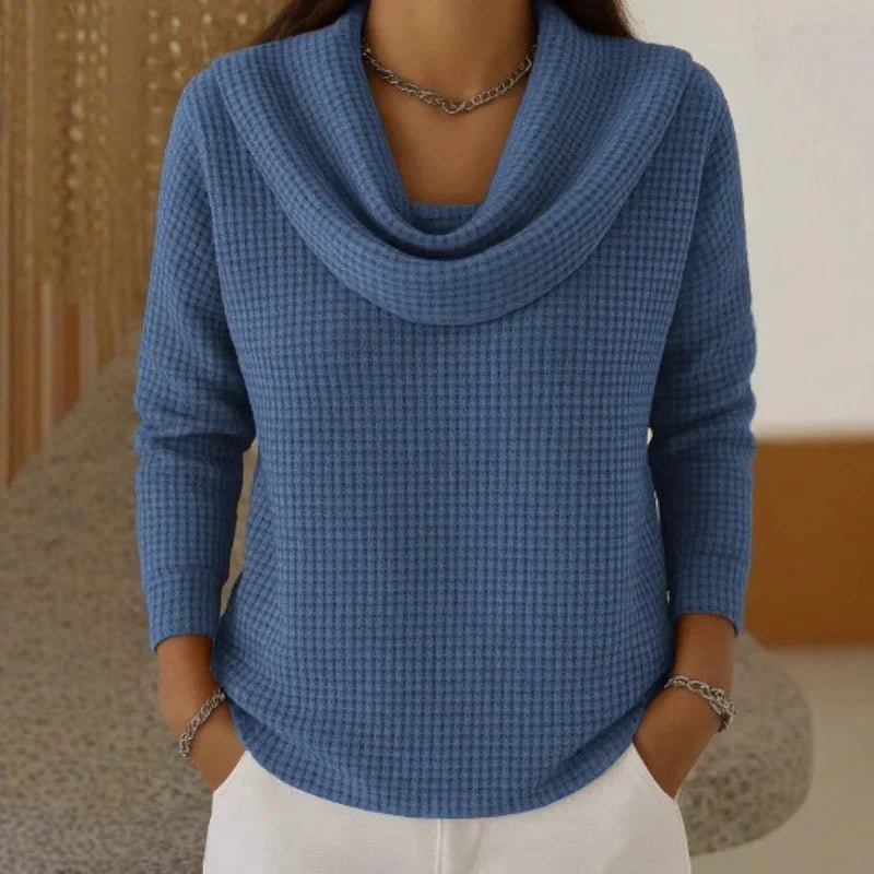 Women's Waffle Long Sleeve Knit Top - Blue