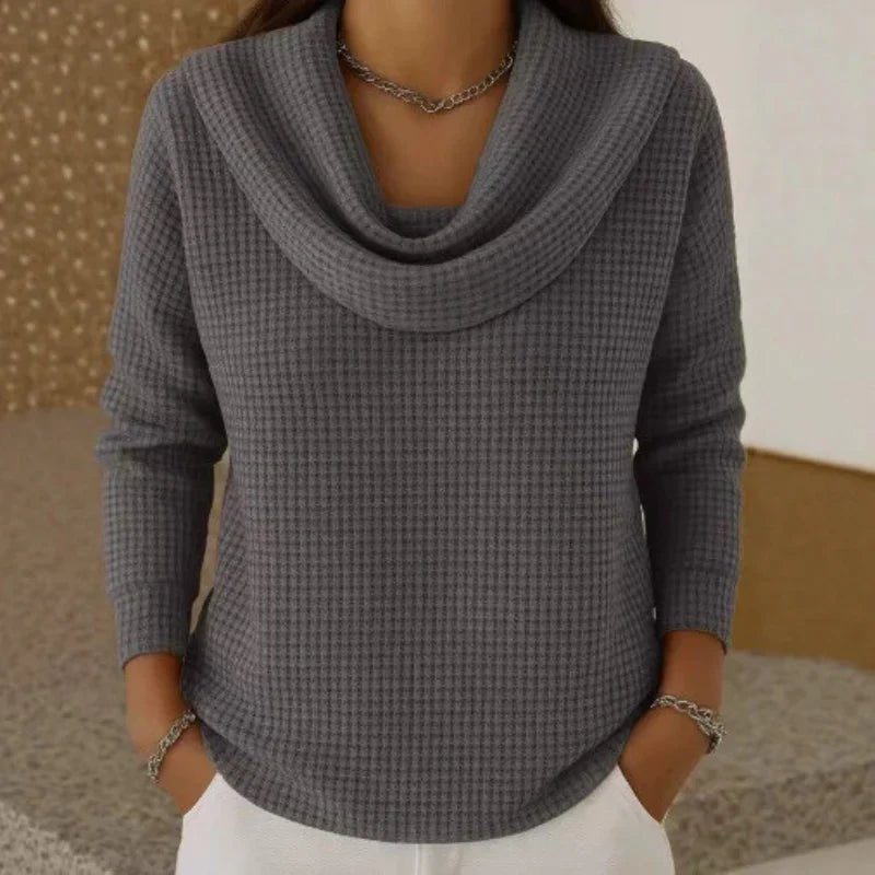 Women's Waffle Long Sleeve Knit Top - Gray