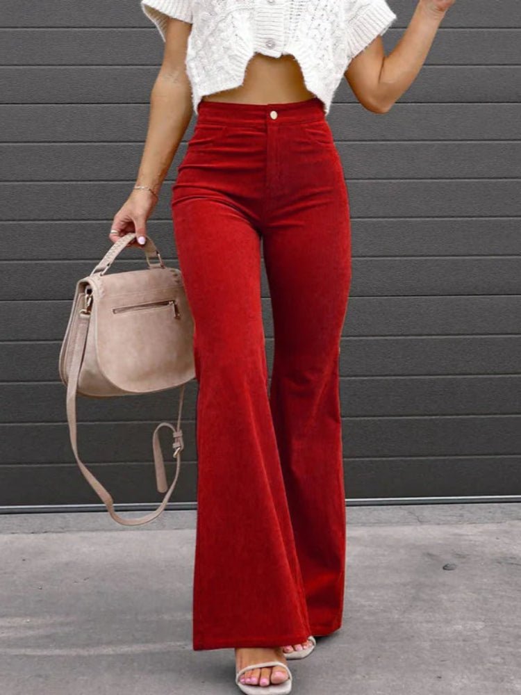Women's High-Waisted Corduroy Flare Trousers