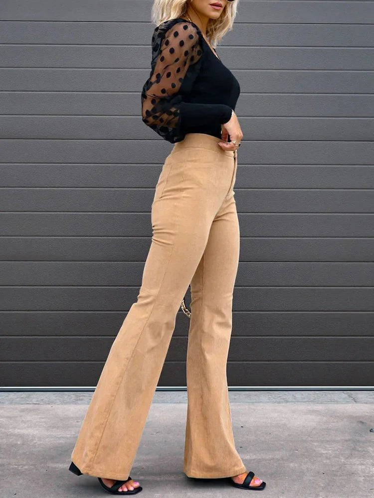 Women's High-Waisted Corduroy Flare Trousers