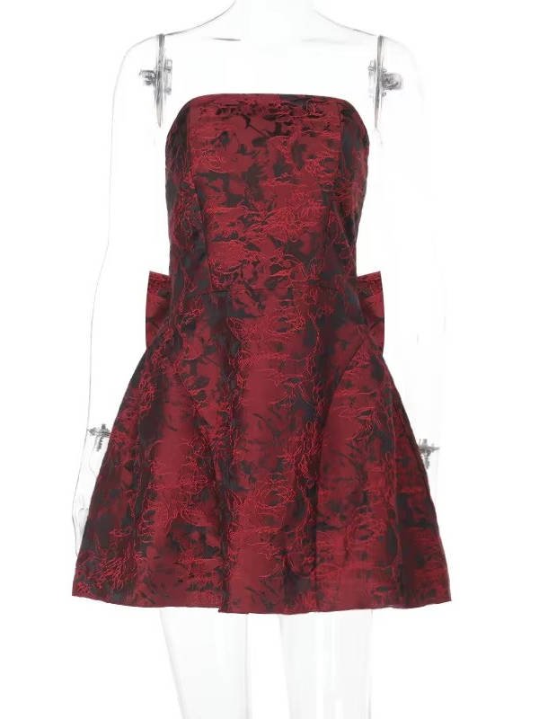 Women's Floral Jacquard Cocktail Strapless Mini Party Dress