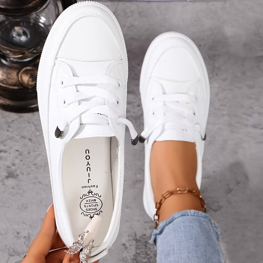 Women's Platform Slip-On Leather Trainers - White