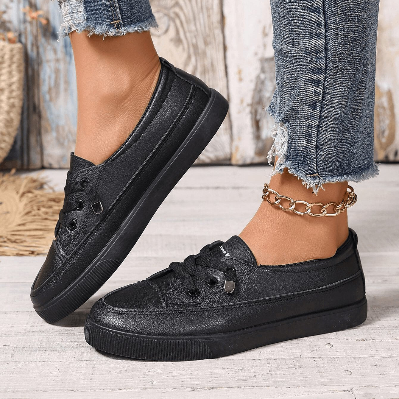 Women's Platform Slip-On Leather Trainers