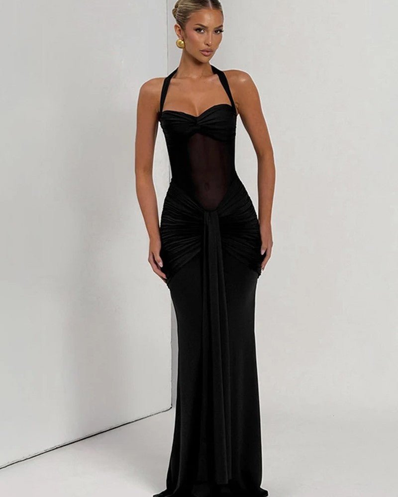 Women's Evening Halter Bodycon Maxi Party Gown - Black