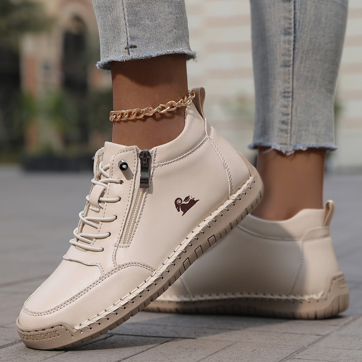 Women's Faux Leather Lace-Up Trainers