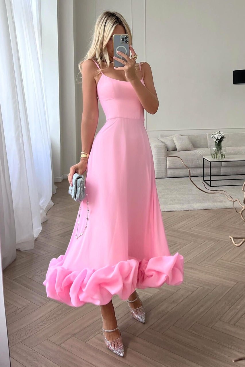 Women's Party Satin Midi Dress - Pink