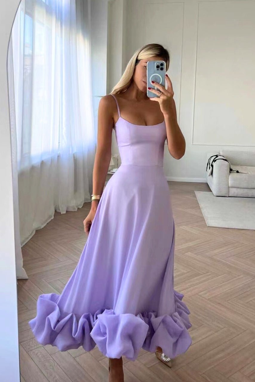 Women's Party Satin Midi Dress - Purple