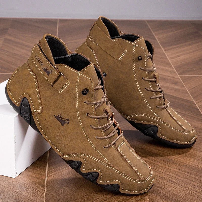 Women's Faux Leather Ankle Lace-Up Trainers - Brown