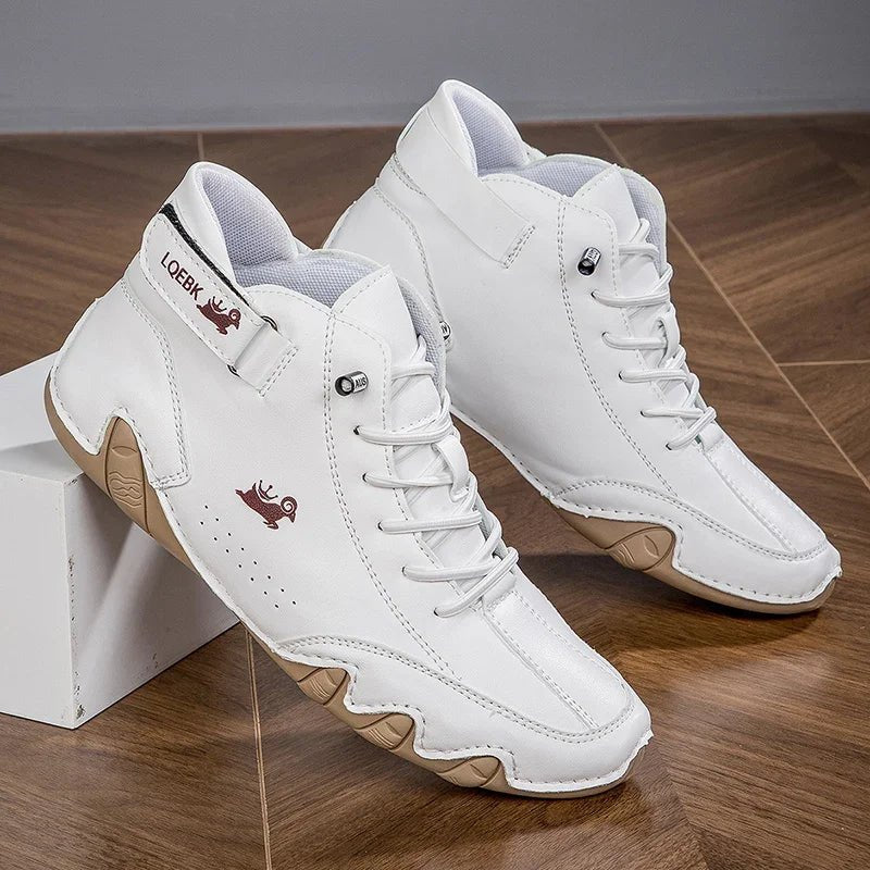 Women's Faux Leather Ankle Lace-Up Trainers - White
