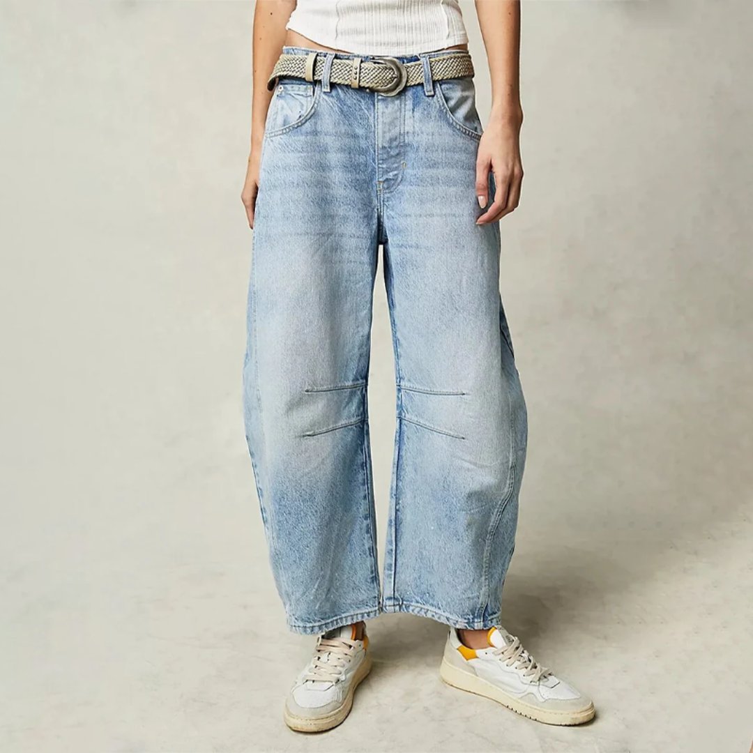 Women's High-Waisted Barrel Jeans - Light Blue