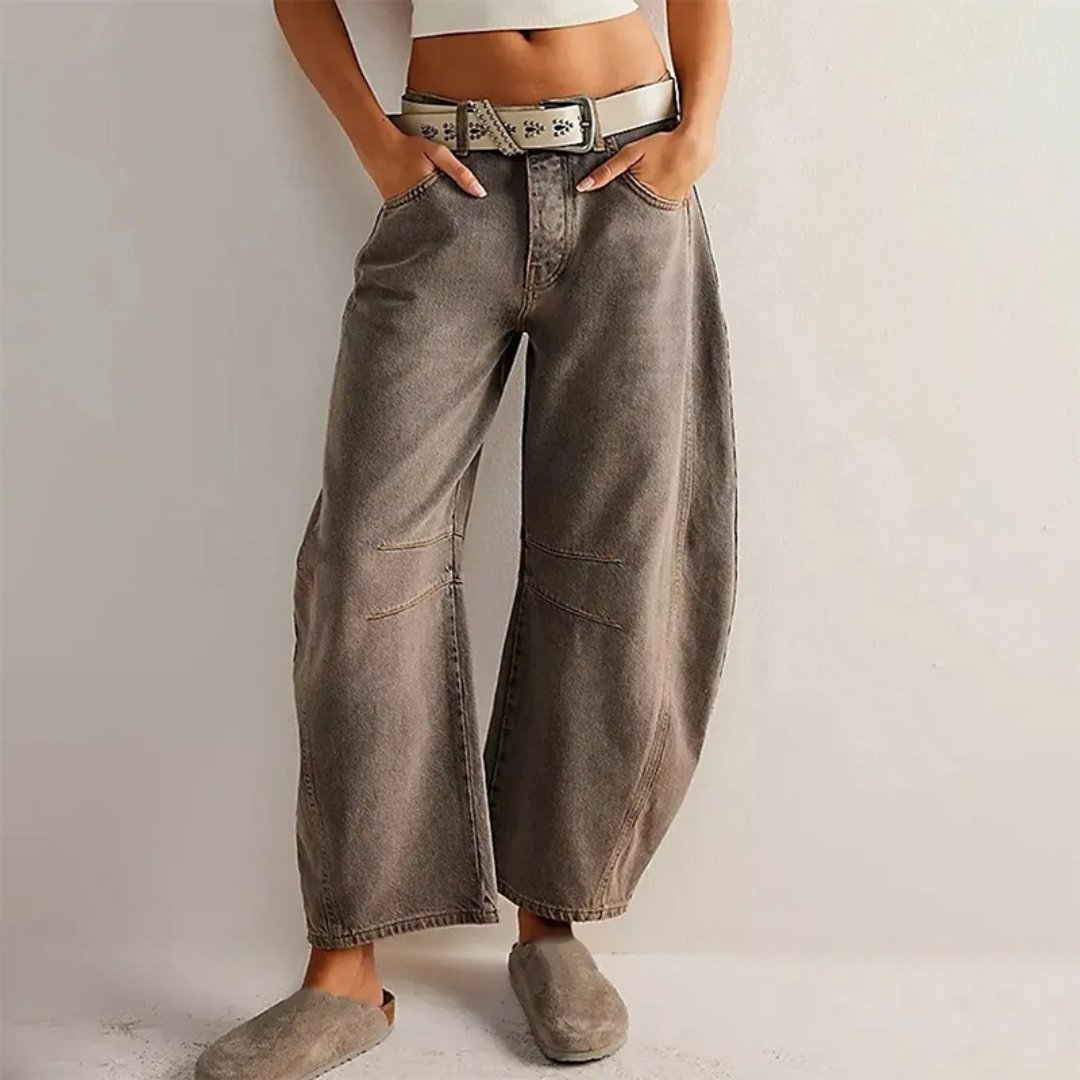 Women's High-Waisted Barrel Jeans - Dark Gray