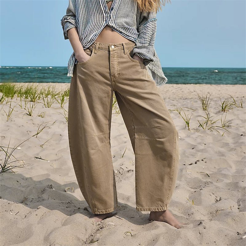 Women's High-Waisted Barrel Jeans - Beige