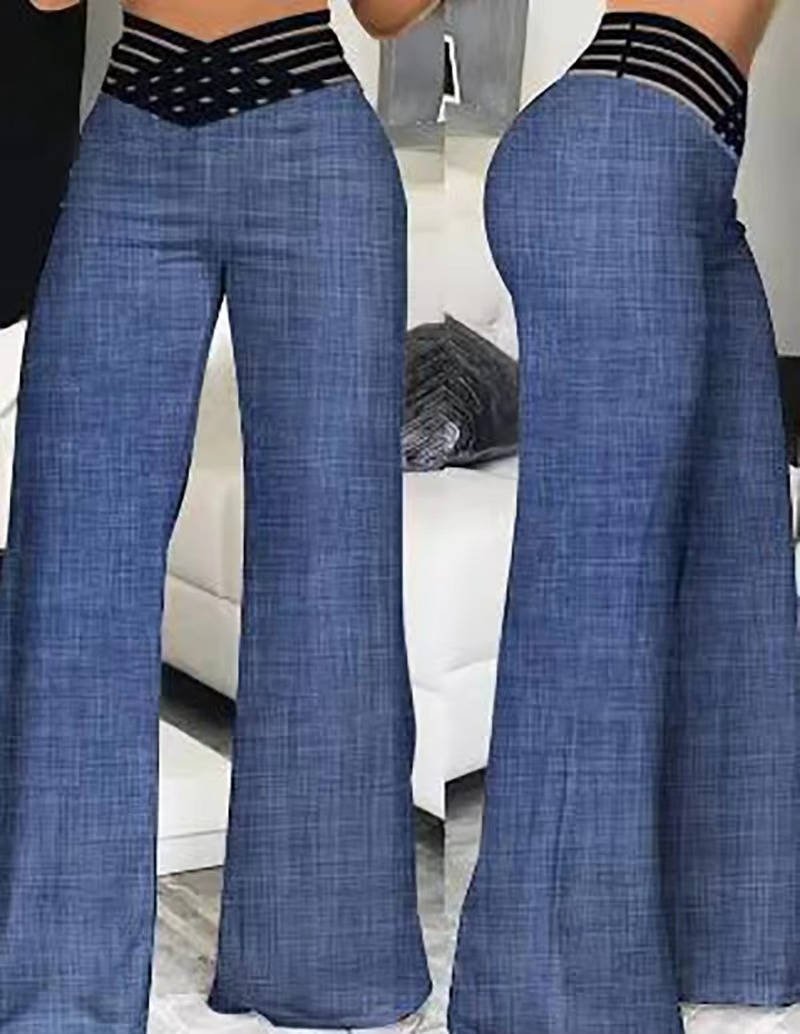 Women's High-Waisted Wide-Leg Denim Trousers - Denim
