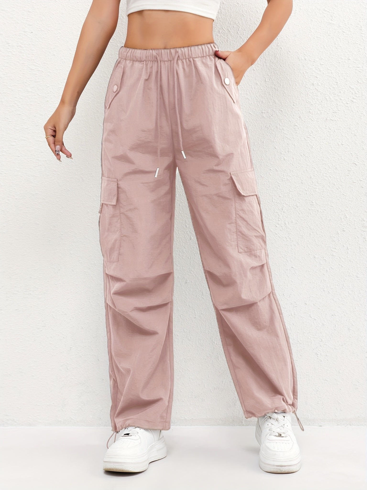 Women's Parachute Cargo Wide-Leg Trousers - Pink