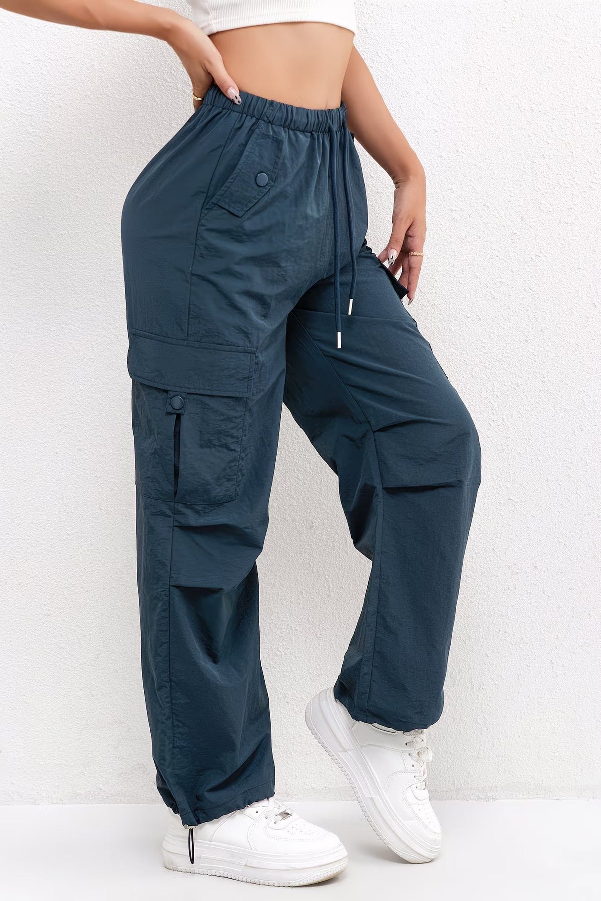 Women's Parachute Cargo Wide-Leg Trousers - Blue