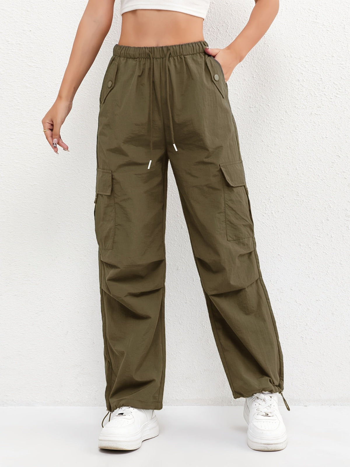 Women's Parachute Cargo Wide-Leg Trousers - Green