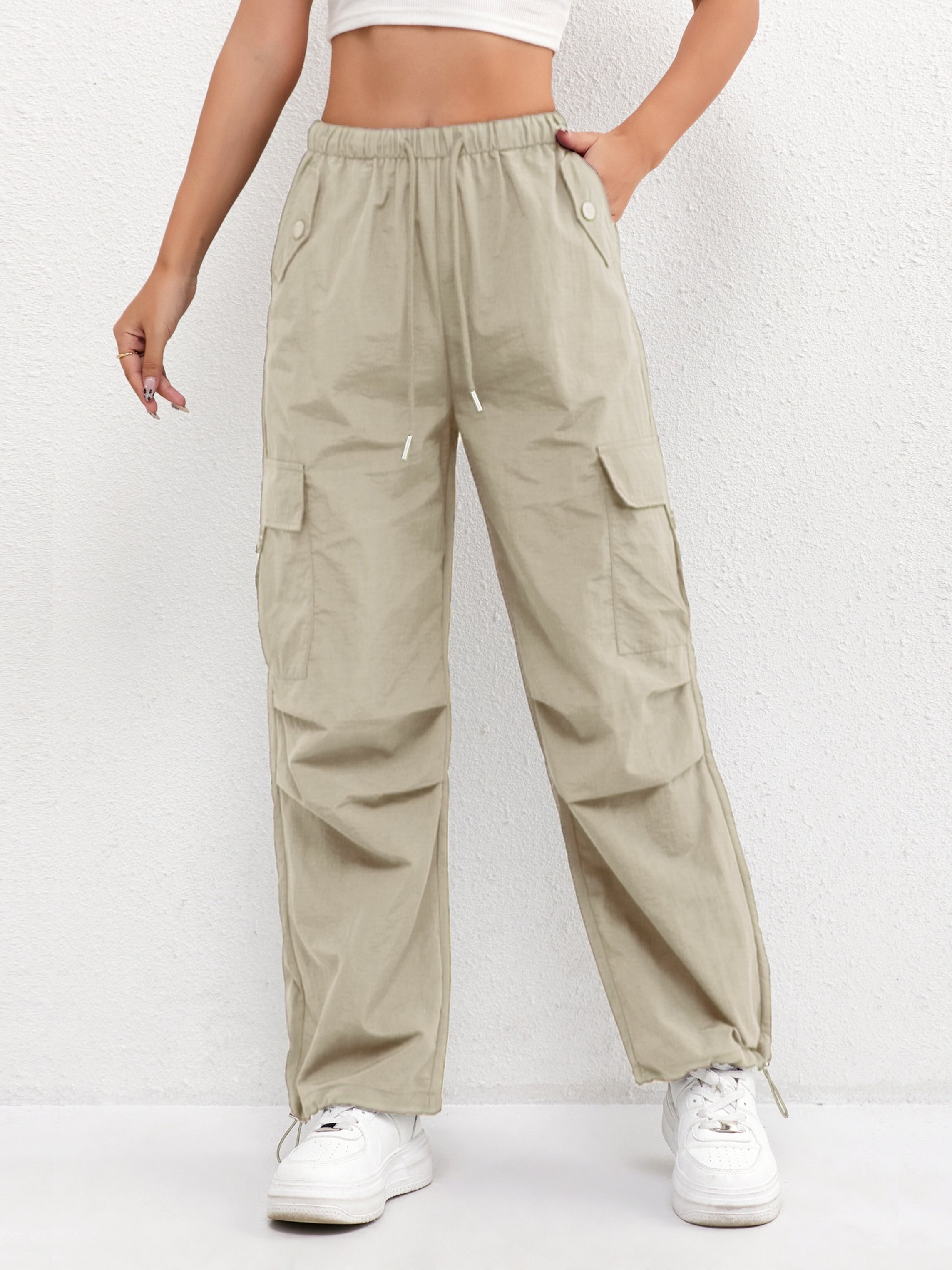 Women's Parachute Cargo Wide-Leg Trousers - Khaki