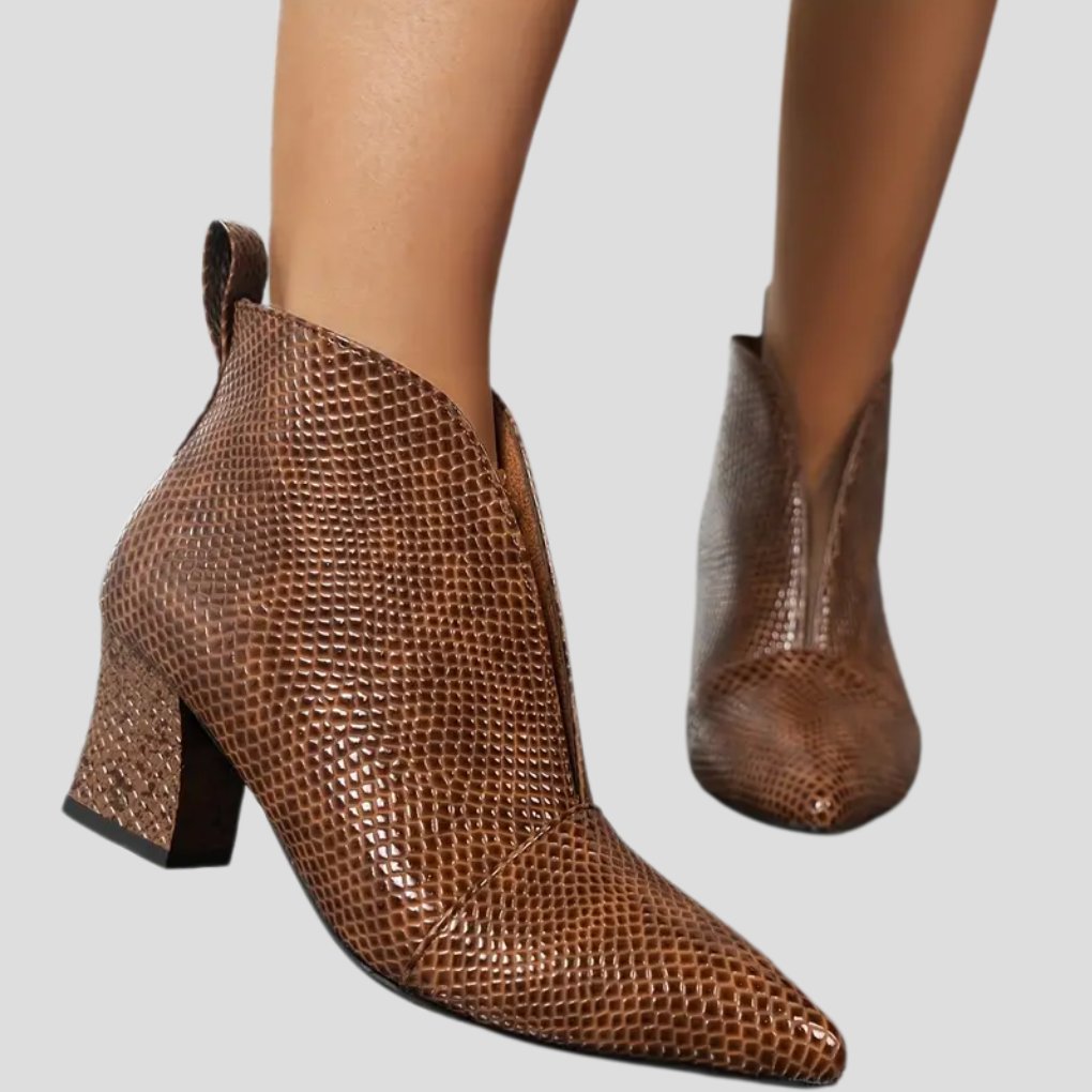 Women's Croc-Embossed Ankle Booties - Dark Brown