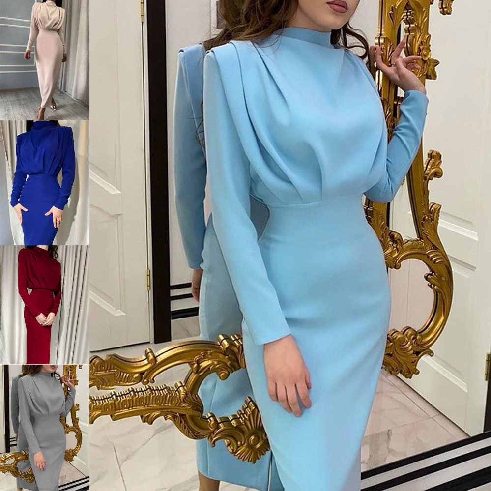 Women's Cocktail Satin Bodycon Midi Party Dress