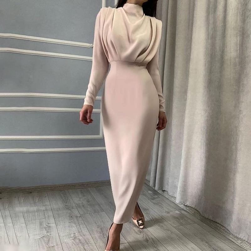 Women's Cocktail Satin Bodycon Midi Party Dress - Apricot