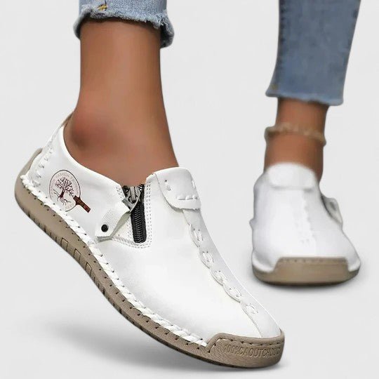 Women's Loafer Leather Slip-On Trainers - White