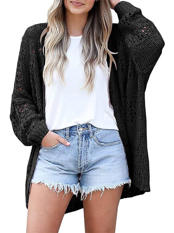 Women's Oversized Crochet Longline Cardigan - Black