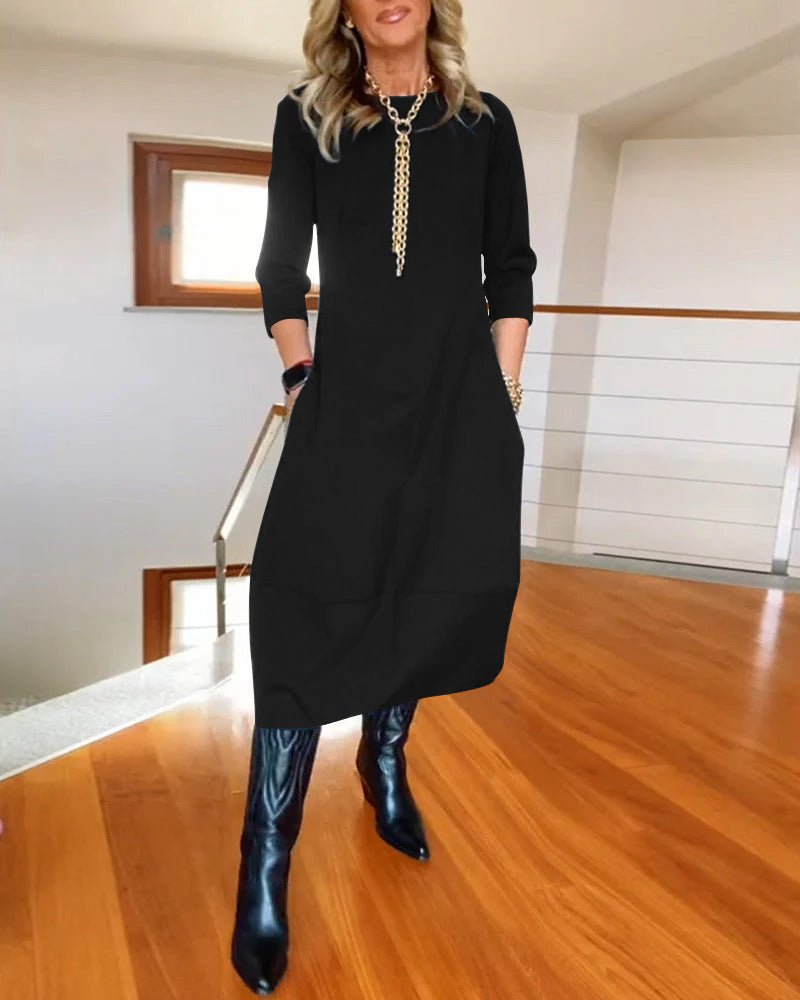 Women's Oversized Knit Midi Dress - Black