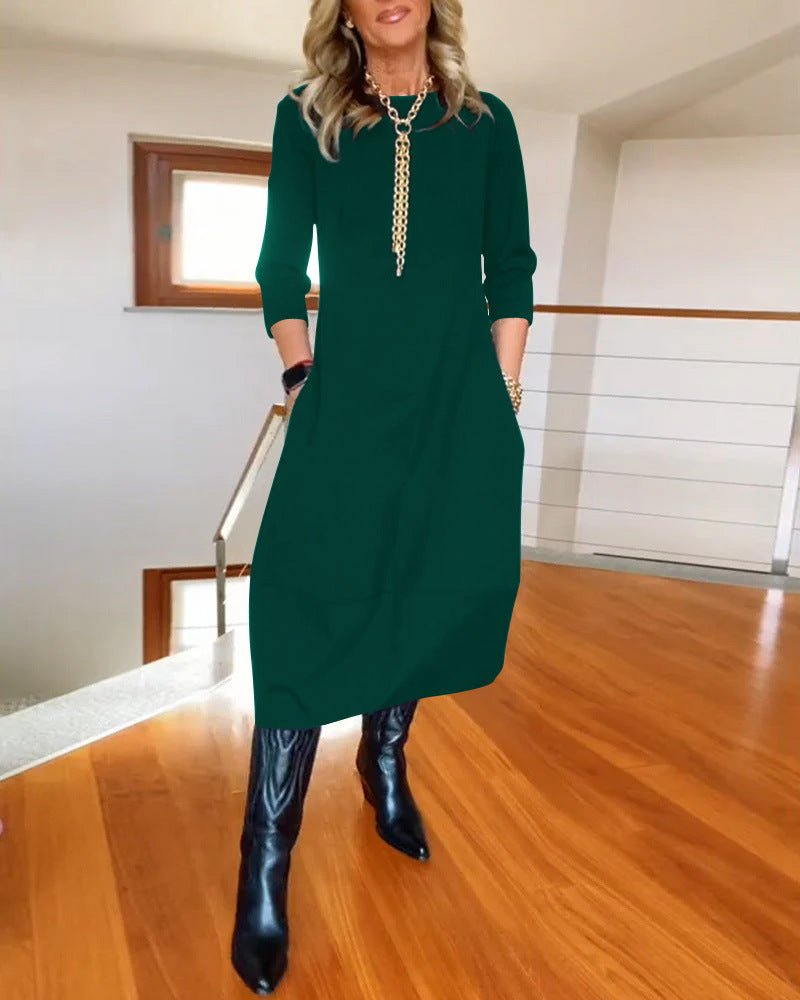 Women's Oversized Knit Midi Dress - Green