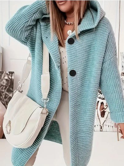 Women's Oversized Longline Hooded Midi Cardigan - Light Blue