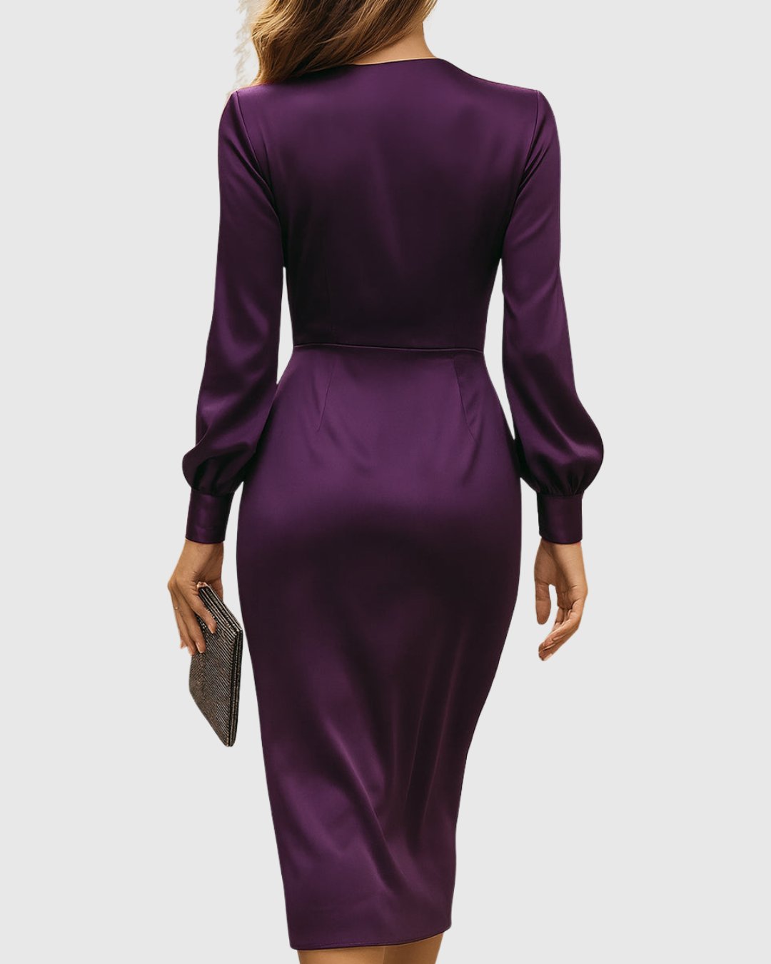 Women's Satin Wrap Midi Party Dress