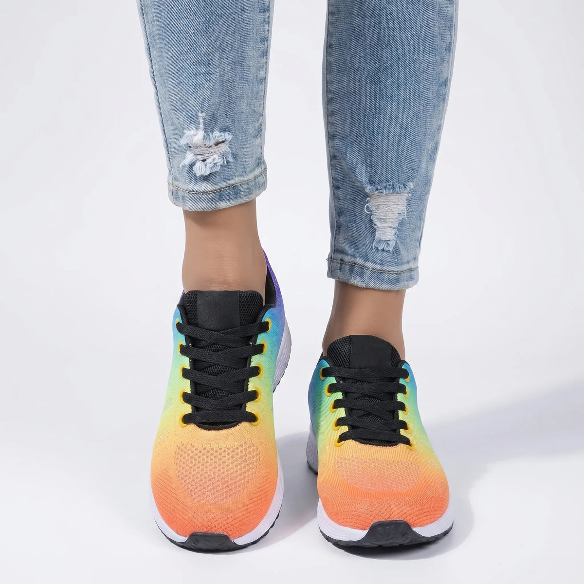 Women's Knit Lace-Up Trainers - Rainbow