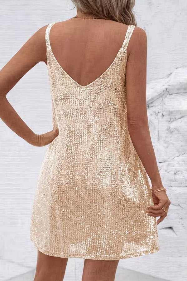 Women's V-Neck Sequin Mini Party Dress