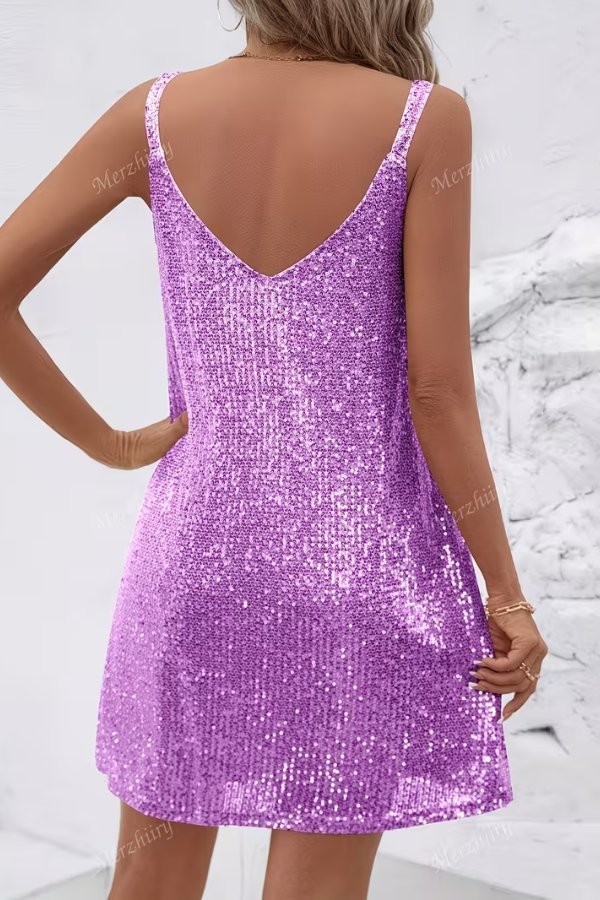Women's V-Neck Sequin Mini Party Dress