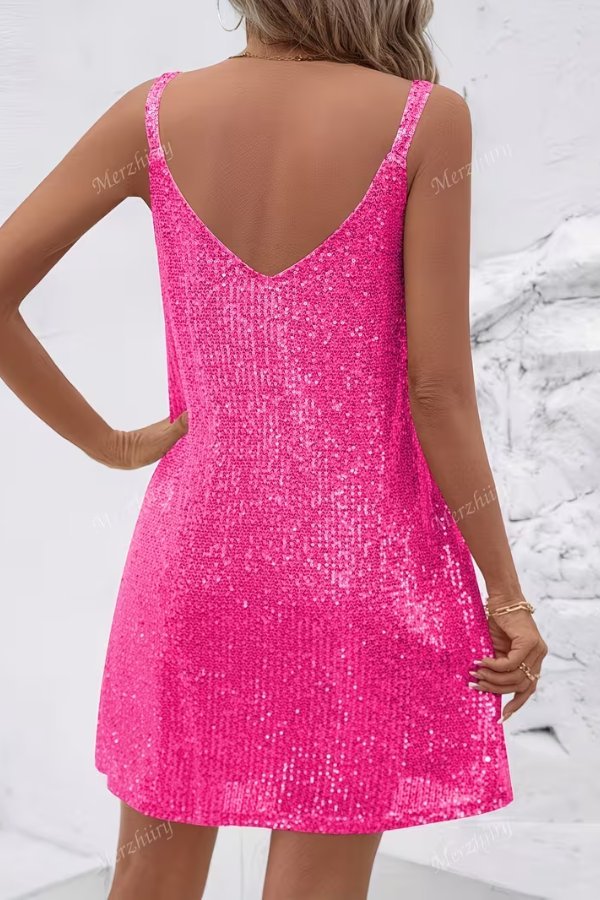 Women's V-Neck Sequin Mini Party Dress