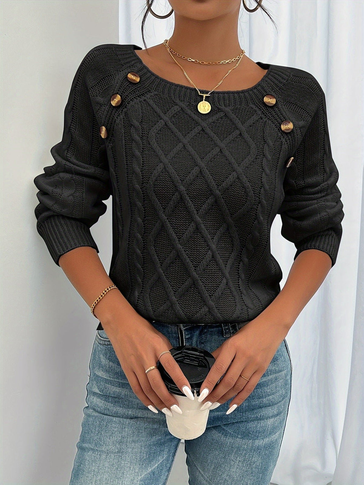 Women's Cable Knit Scoop-Neck Jumper