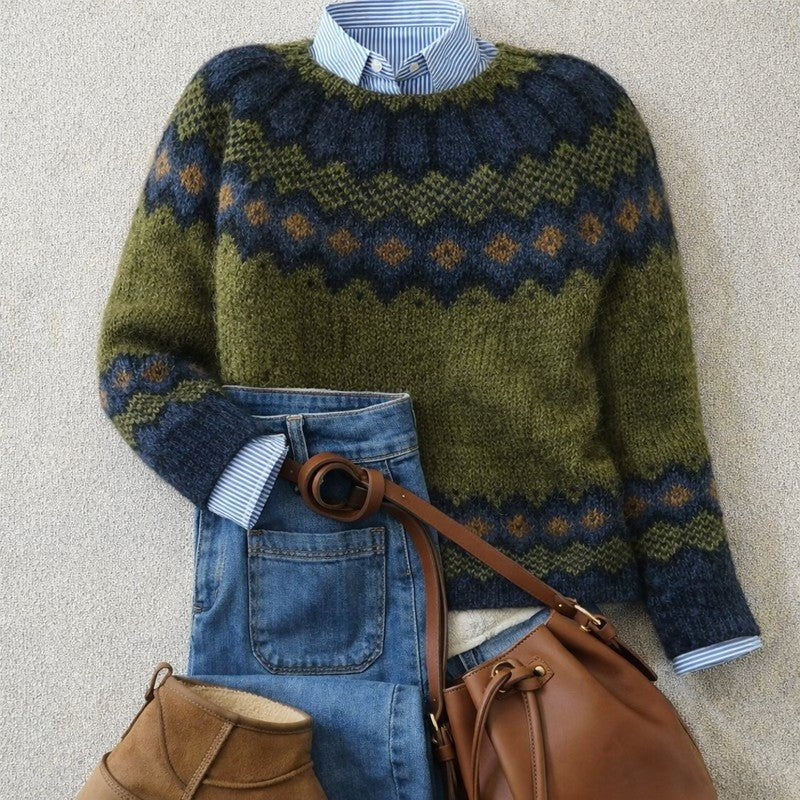 Women's Chunky Fair Isle Crewneck Wool Christmas Jumper
