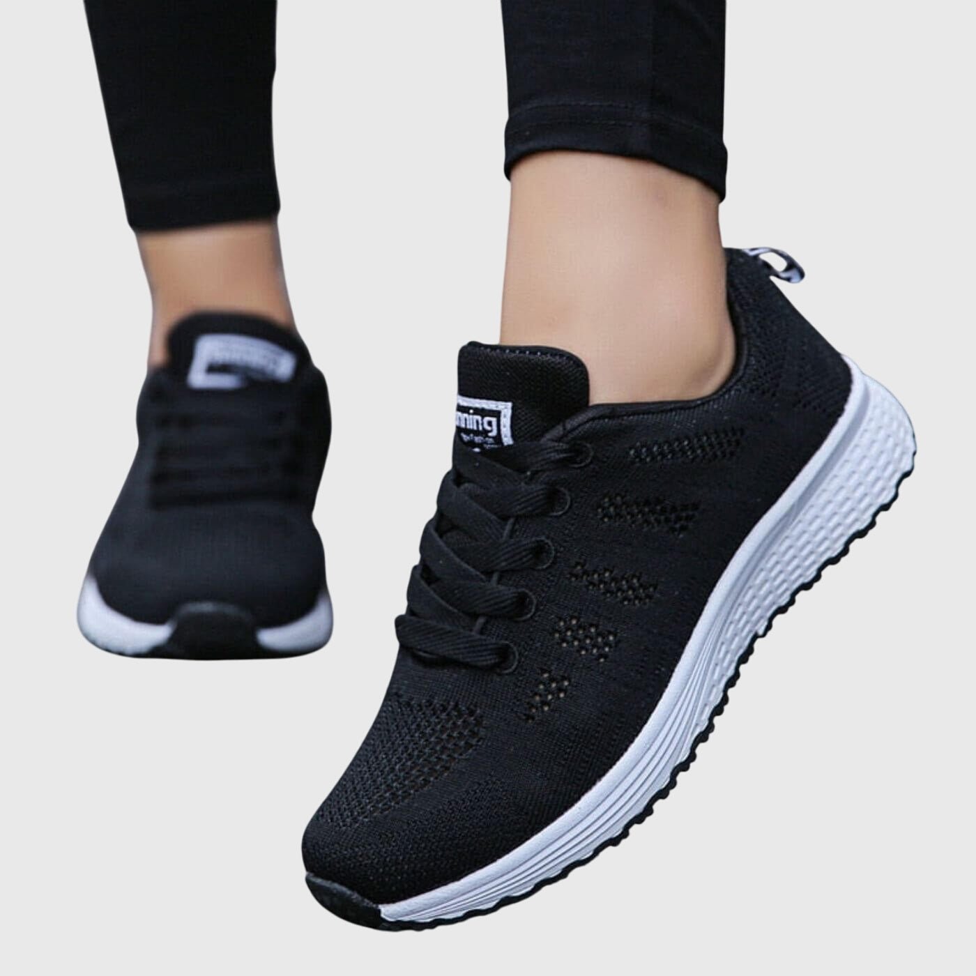 Women's Knit Running Lace-Up Trainers - Black