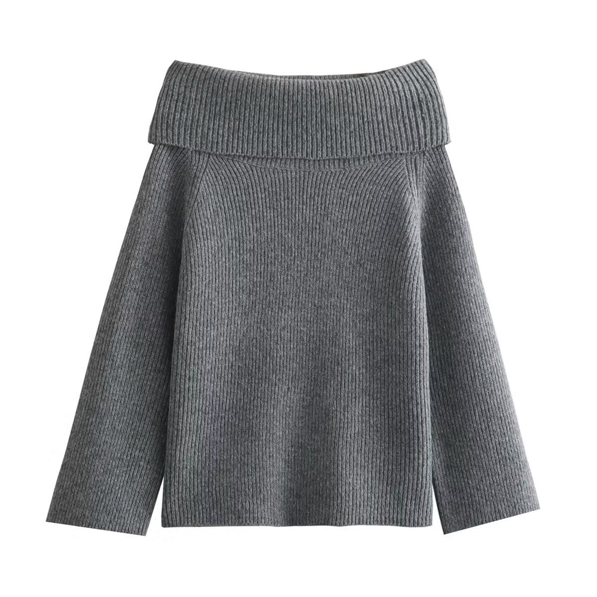 Women's Off-Shoulder Knit Ribbed Jumper - Grey