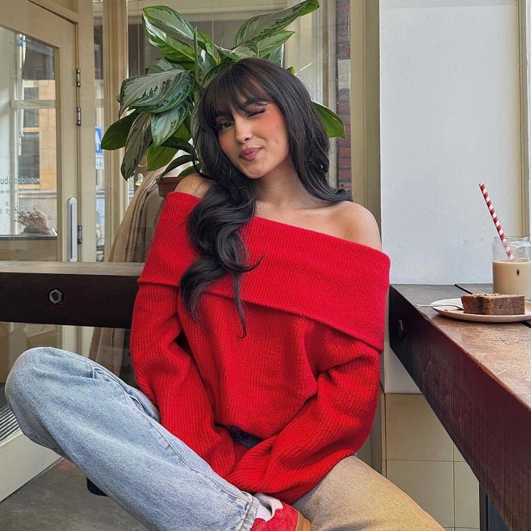 Women's Off-Shoulder Knit Ribbed Jumper