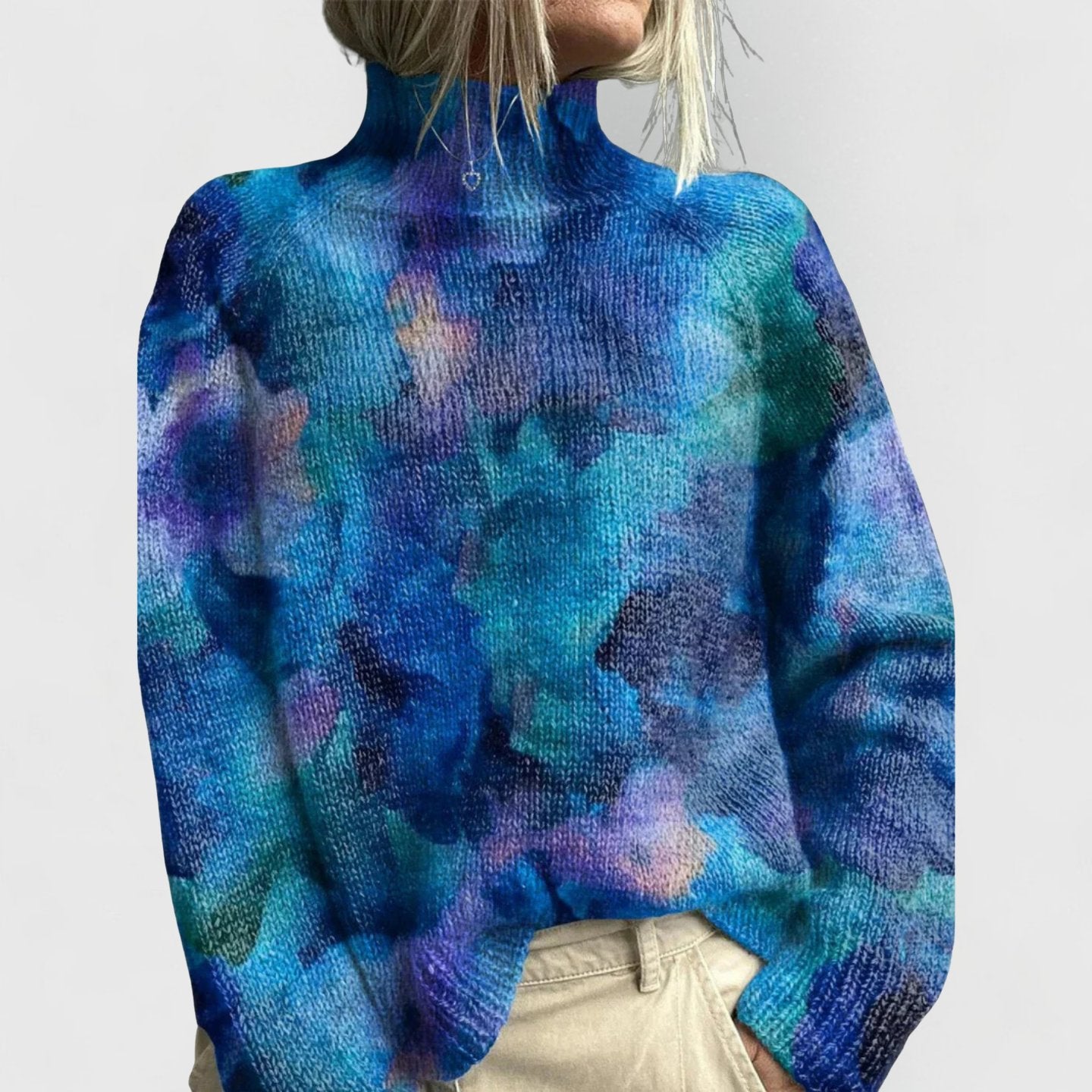Women's Oversized Floral Knit Ribbed Jumper - Blue
