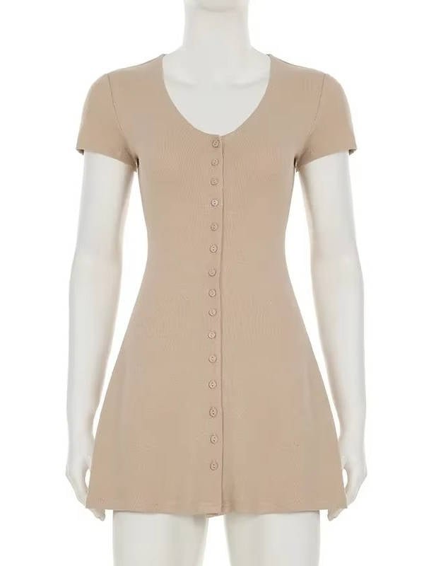 Women's Knit Ribbed V-Neck Mini Dress