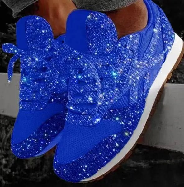 Women's Glitter Lace-Up Running Trainers - Blue